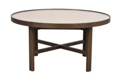 Marsden soffbord runt Ø90 beige keramik/brun ek