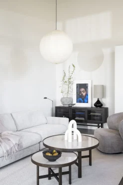 Marsden soffbord runt Ø90 beige keramik/brun ek